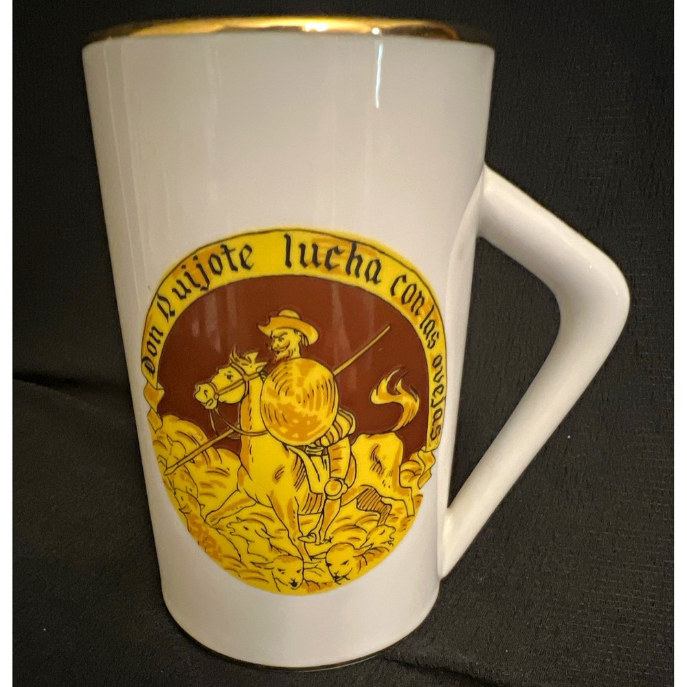 Vintage Spain Don Quixote Mug Stein Torremolinos Souvenir Gold Trim Odres